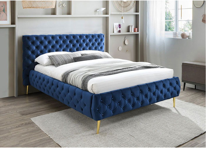 Tiffany Fabric Double Bed In Crystal Or Blue Fabrics